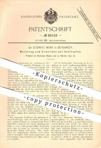 original Patent - Dr. Ludwig Bors in Budapest , 1895 , Werkzeug zum Erweitern vom Kehlkopf , Medizin , Arzt , Ärzte !!!