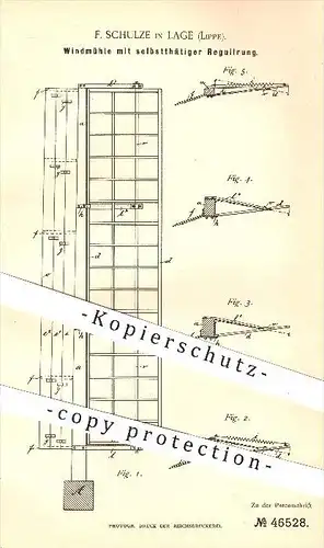 original Patent - F. Schulze , Lage , 1888 , Windmühle mit selbsttätiger Regulierung , Mühle , Mühlen , Windkraft , Wind