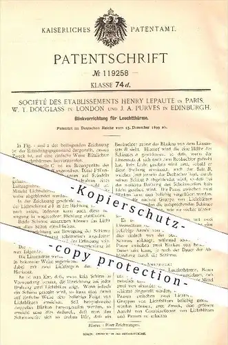 original Patent- Société des Etablissements Lepaute , Paris / Douglass , London / Purves , Edinburgh , 1899 , Leuchtturm