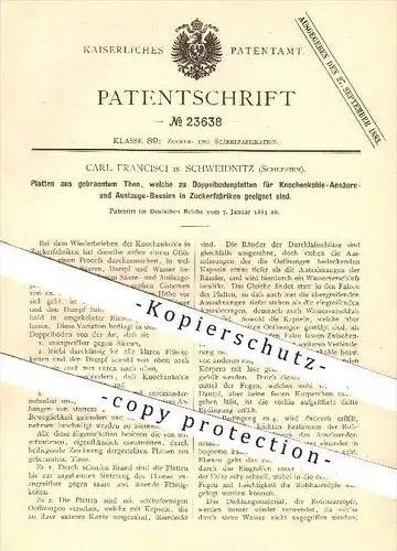 original Patent - C. Francisci , Schweidnitz , Schlesien , 1883 , Ton - Platten für Bassins in der Zuckerfabrik , Zucker