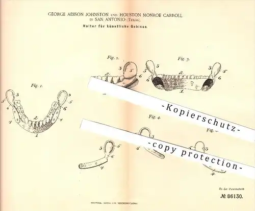 original Patent - G. Adison Johnston , Houston Monroe Carroll , San Antonio , Texas ,1895, künstliches Gebiss , Zahnarzt