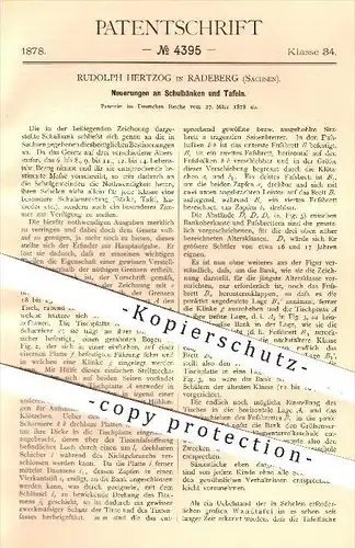 original Patent - R. Hertzog , Radeberg , 1878 , Schulbänke , Tafeln , Schultafel , Tafel , Schulbank , Schule , Möbel !