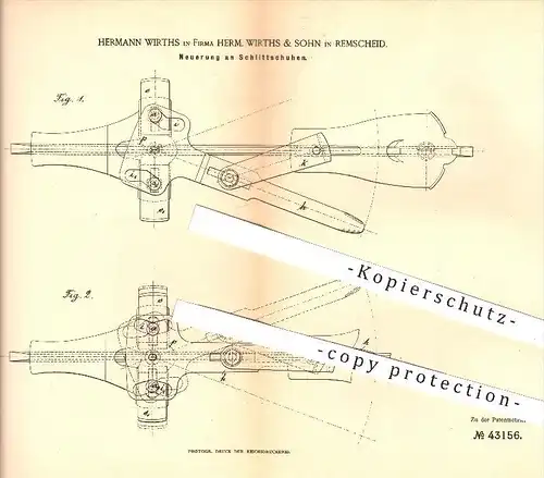 original Patent - Herm. Wirths & Sohn , Remscheid , Schlittschuhe , Schlittschuh , Schuhe , Sport , Wintersport !!!