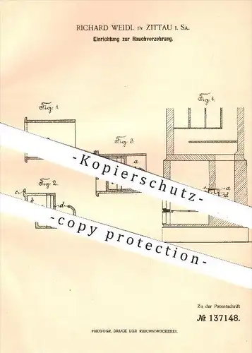 original Patent - Richard Weidl , Zittau , 1901 , Einrichtung zur Rauchverzehrung , Rauch , Heizung , Schornstein , Ofen