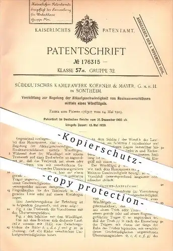 original Patent - Süddeutsches Kamerawerk Koerner & Mayer GmbH , Sontheim , 1905 , Ablaufen von Rollo - Verschluss !!