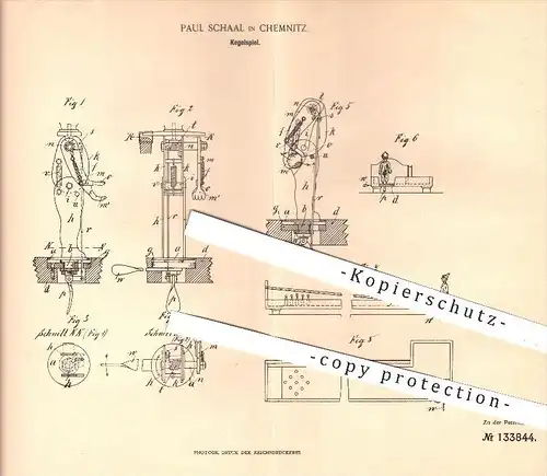 original Patent - Paul Schaal in Chemnitz , 1901 , Kegelspiel , Kegel , Kegeln , Kegelbahn , Rollbahn , Sport , Spiel !