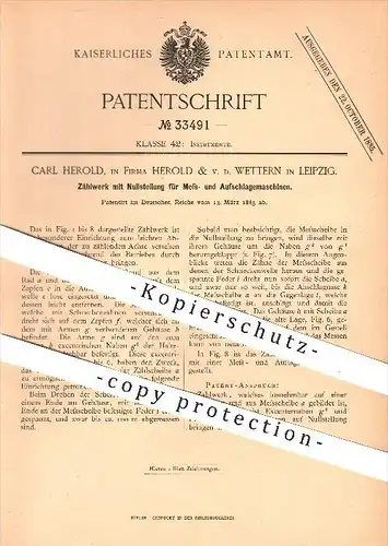 original Patent - Carl Herold , Herold & v. d. Wettern , Leipzig , 1885 , Zählwerk mit Nullstellung , Zahlenwerk !!!