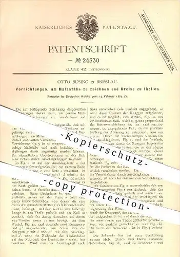 original Patent - Otto Büsing in Breslau , 1883 , Maßstab zeichnen , Kreise teilen , Geometrie , Zeichner , Zeichnungen