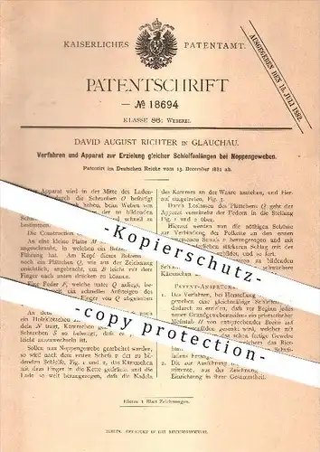 original Patent - D. A. Richter , Glauchau , 1881 , Schleifenlängen bei Noppengewebe , Gewebe , Weben , Weberei , Weber