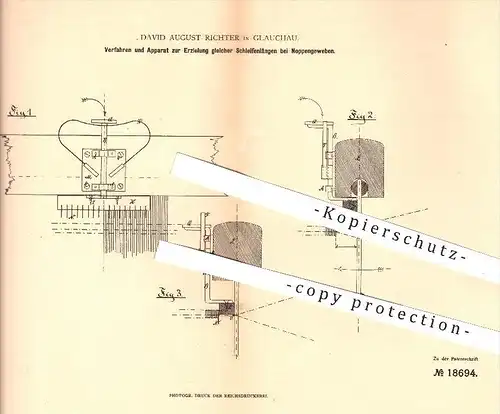 original Patent - D. A. Richter , Glauchau , 1881 , Schleifenlängen bei Noppengewebe , Gewebe , Weben , Weberei , Weber