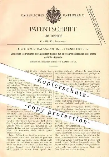 original Patent - A. Strauss - Collin , Frankfurt / Main , 1898, Spiegel für optische Apparate , Spiegelung , Fotografie