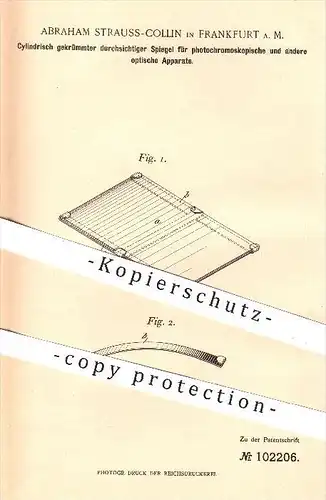 original Patent - A. Strauss - Collin , Frankfurt / Main , 1898, Spiegel für optische Apparate , Spiegelung , Fotografie