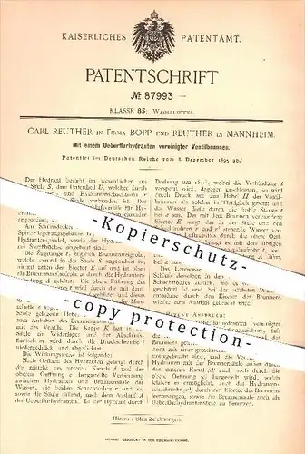 original Patent - Carl Reuther , Bopp & Reuther , Mannheim , 1895 , Ventil - Brunnen mit Überflurhydrant , Hydrant !!!