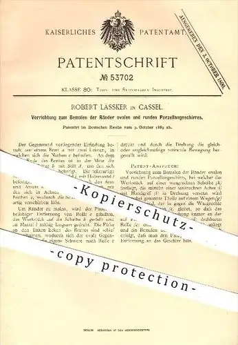 original Patent - Robert Lässker , Kassel , 1889, Bemalen von Porzellan , Geschirr , Keramik , Tonware , Malerei , Malen