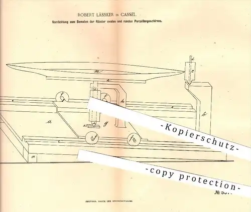 original Patent - Robert Lässker , Kassel , 1889, Bemalen von Porzellan , Geschirr , Keramik , Tonware , Malerei , Malen
