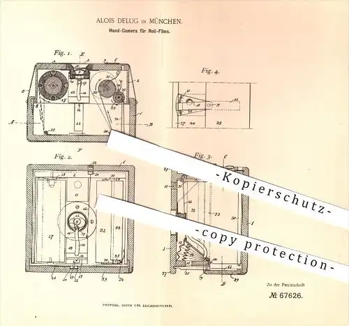 original Patent - A. Delug , München , 1892 , Kamera für Roll - Film , Fotoapparat , Foto , Fotograf , Fotografie !!