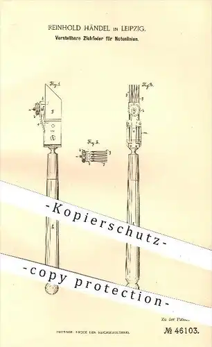 original Patent - R. Händel , Leipzig , 1888 , Ziehfeder für Notenlinien , Feder , Schreibfeder , Noten , Notenheft !!!