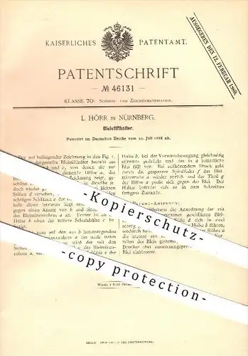 original Patent - L. Hörr in Nürnberg , 1888 , Bleistifthalter , Bleistift , Stift , Stifte , Schreiben , Zeichnen !!!