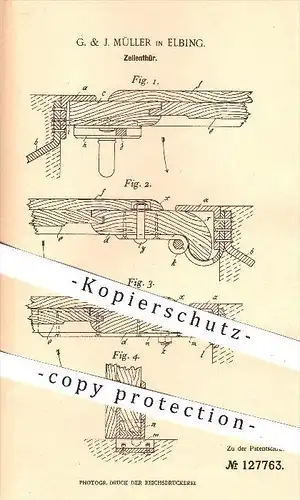 original Patent - G. & J. Müller , Elbing , 1901 , Zellentür , Zellen , Tür , Türen , Gefängnis , Krankenhaus , Knast