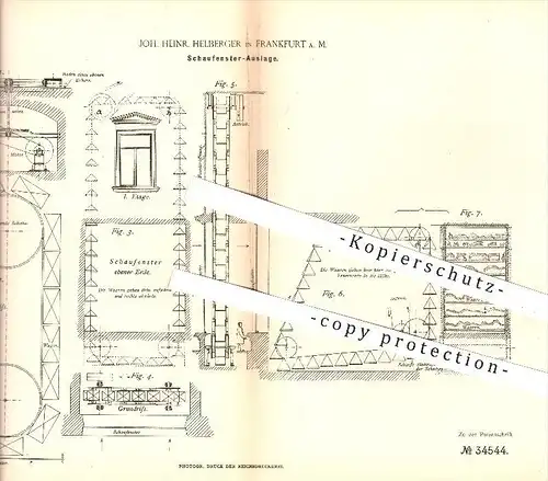 original Patent - J. H. Helberger , Frankfurt / Main , 1885 , Schaufenster - Auslage , Verkaufswaren , Waren , Papier !!