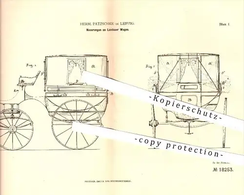 original Patent - Herm. Patzschke , Leipzig , 1881 , Landauer Wagen , Wagenbau , Kutsche , Kutschen , Kutscher !!!