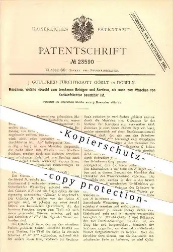 original Patent - J. G. Fürchtegott Görlt , Döbeln , 1882 , Reinigen , Sortieren u. Waschen von Kartoffeln , Kartoffel !