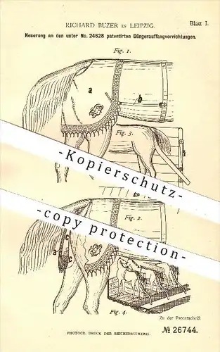 original Patent - R. Buzer , Leipzig , 1883 , Düngerauffangrichtung , Dünger , Düngen , Pferdegeschirr , Pferd , Pferde