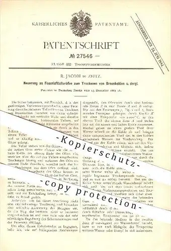 original Patent - R. Jacobi in Zeitz , 1883 , Feuerlufttellerofen zum Trocknen von Braunkohle , Ofen , Öfen , Kohle !!!