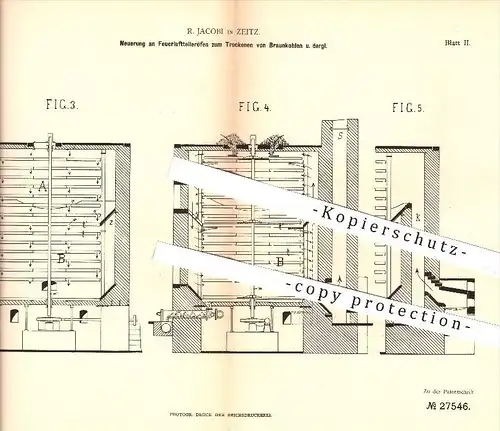 original Patent - R. Jacobi in Zeitz , 1883 , Feuerlufttellerofen zum Trocknen von Braunkohle , Ofen , Öfen , Kohle !!!