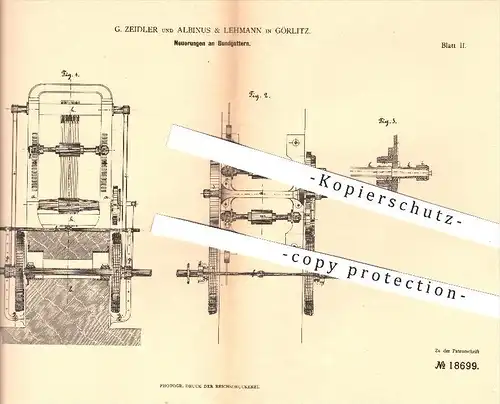 original Patent - G. Zeidler , Albinus & Lehmann , Görlitz , 1881 , Bundgatter , Gatter , Holz , Holzverarbeitung , Säge