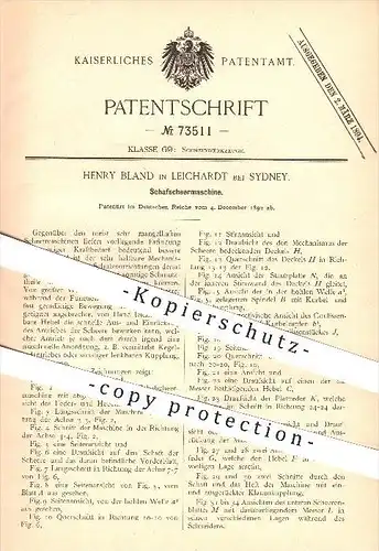 original Patent - H. Bland , Leichhardt , Sydney , 1892 , Schaf - Schermaschine , Schneidwerkzeuge , Scheren , Schäfer !