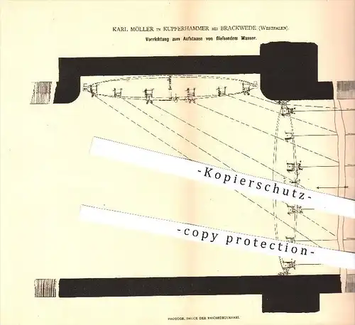 original Patent - Karl Möller , Kupferhammer , Brackwede , 1878 , Aufstauen von fließendem Wasser , Stau , Wasserbau !!