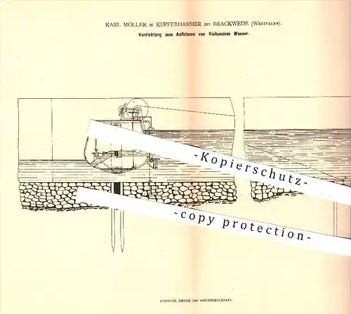 original Patent - Karl Möller , Kupferhammer , Brackwede , 1878 , Aufstauen von fließendem Wasser , Stau , Wasserbau !!