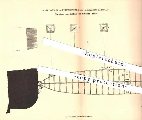 original Patent - Karl Möller , Kupferhammer , Brackwede , 1878 , Aufstauen von fließendem Wasser , Stau , Wasserbau !!