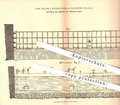 original Patent - Karl Möller , Kupferhammer , Brackwede , 1878 , Aufstauen von fließendem Wasser , Stau , Wasserbau !!