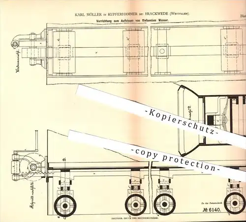 original Patent - Karl Möller , Kupferhammer , Brackwede , 1878 , Aufstauen von fließendem Wasser , Stau , Wasserbau !!