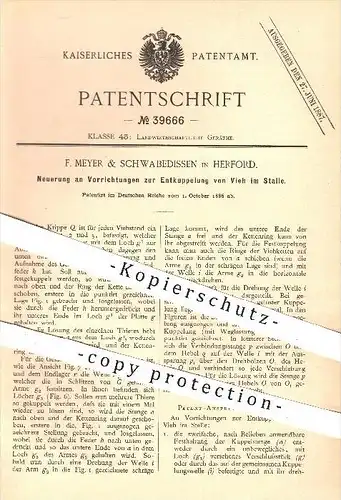 original Patent - F. Meyer & Schwabedissen , Herford , 1886 , Entkupplung von Vieh im Stall , Tierzucht , Landwirtschaft