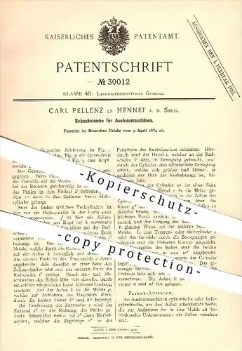 original Patent - Carl Pellenz , Hennef , 1884 , Schaukelsiebe für Auslesemaschinen , Getreide , Walzen , Landwirtschaft