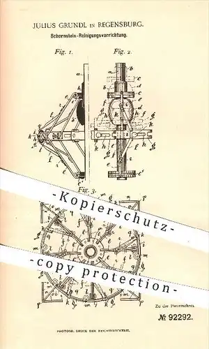 original Patent - Julius Grundl , Regensburg , 1896 , Schornstein - Reinigung , Schornsteinfeger , Esse , Ofen , Heizung