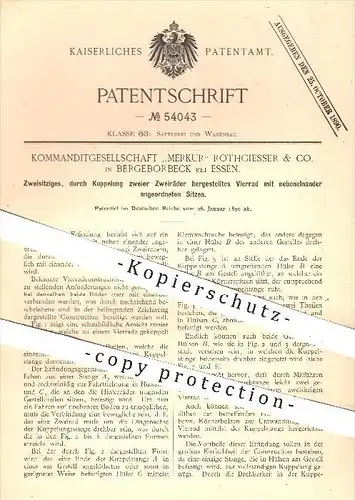 original Patent - KG Merkur Rothgiesser & Co. , Bergeborbeck , Essen , 1890 , Vierrad aus zwei Fahrräder , Fahrrad , Rad