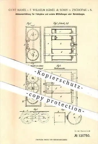 original Patent - Curt Hänel , Wilhelm Hänel & Sohn in Zschopau , 1900 , Ablesen von Fahrplänen , Mitteilungen , Bahnhof