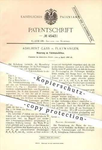 original Patent - Adelbert Gäss in Furtwangen , 1888 , Fahrradschlitten , Schlitten , Fahrrad , Fahrräder , Fahrzeugbau