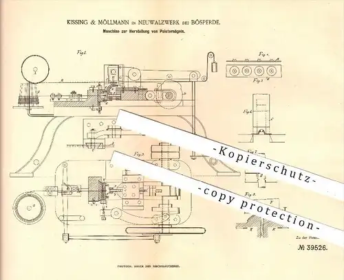 original Patent - Kissing & Möllmann in Neuwalzwerk bei Bösperde , 1886 , Herstellung von Polsternägel , Nagel , Nägel !