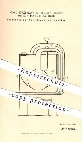 original Patent - Carl Strzemcka , Teschen , Böhmen , G. A. Loibl , Ratibor , 1892, Vertilgung von Insekten , Ungeziefer