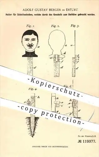 original Patent - Adolf Gustav Berger in Erfurt , 1900 , Halter für Schießscheiben , Schießen , Geschosse , Waffen !!