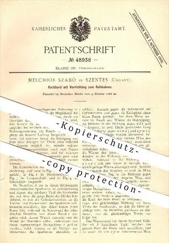 original Patent - Melchior Szabó in Szentes , Ungarn , 1888 , Kochherd mit Vorrichtung zum Russkehren , Herd , Kochen