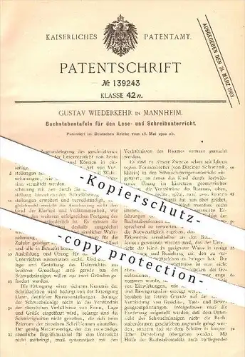 original Patent - Gustav Wiederkehr , Mannheim , 1902 , Buchstabentafeln für Lese- u. Schreibunterricht , Tafel , Schule