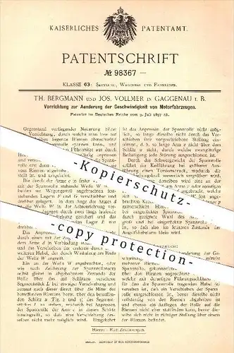 original Patent - Th. Bergmann & Jos. Vollmer , Gaggenau , 1897 , Änderung der Geschwindigkeit am Motorfahrzeug !!