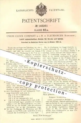 original Patent - Union Clock Company mbH , Furtwangen , 1902 , Brücke für Unruhe u. Spirale , Uhr , Uhren , Uhrwerk !!