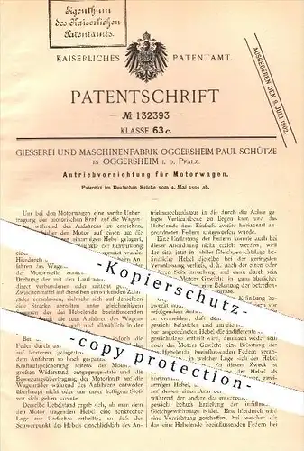 original Patent - Giesserei & Maschinenfabrik Oggersheim Paul Schütze , 1901 , Antrieb für Motorwagen , Motor , Motoren